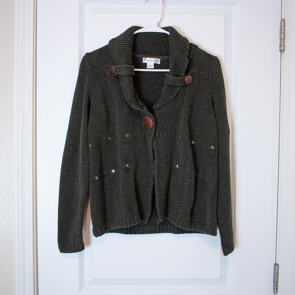 Lagenlook Knit Cardigan Grommet Detail Cottagecore Sweater | Soft Autumn - Picture 1 of 9